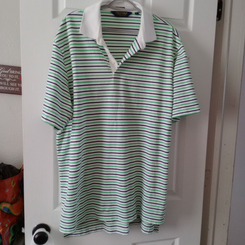 POLO RALPH LAUREN GOLF Mens Polo Shirt Green/Purple Stripe, XL